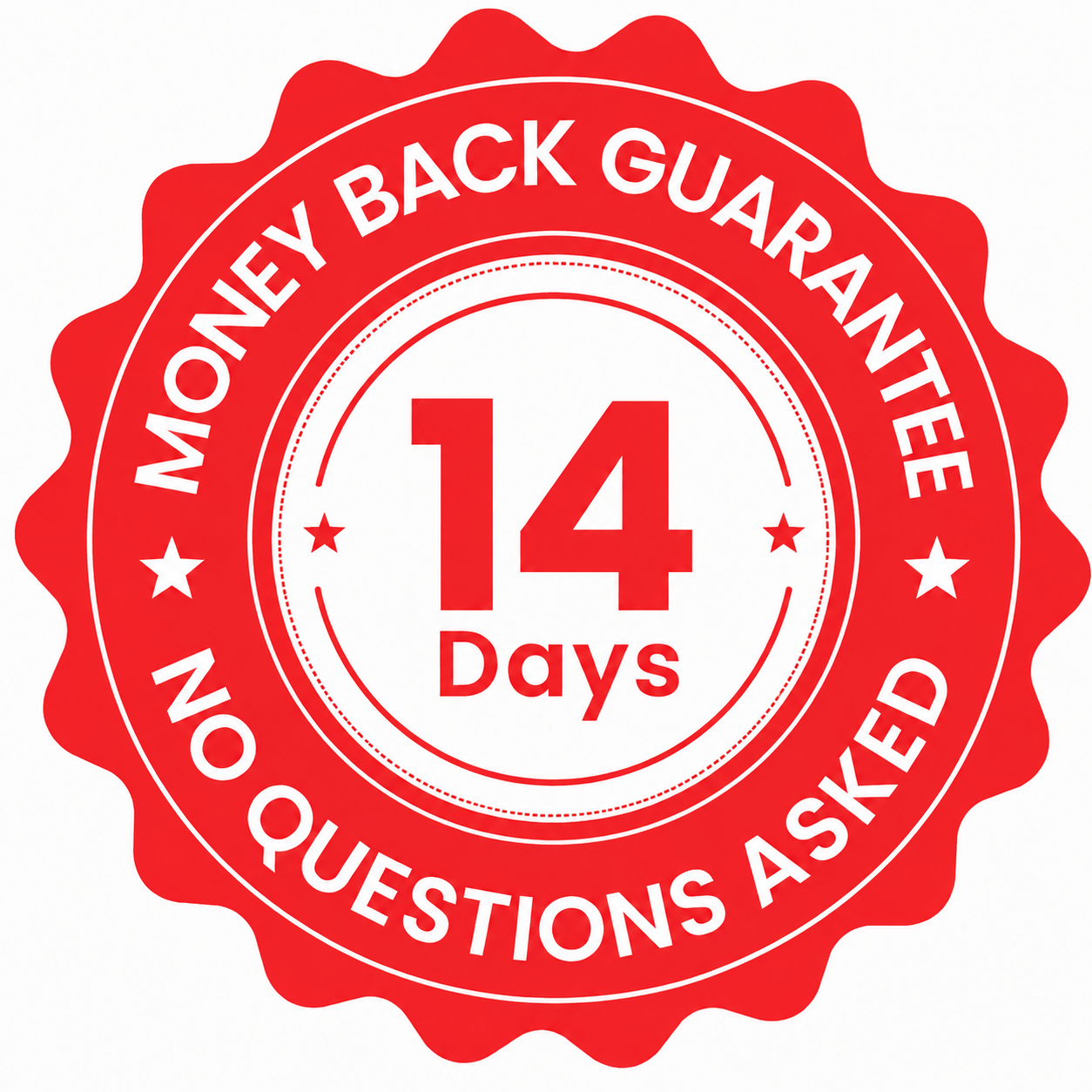14 day money back guarantee, no questions asked